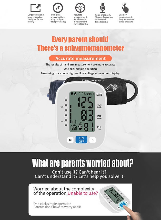 REMAX Home Upper Arm Blood Pressure Monitor, Medical Blood Pressure Monitor, Heart Rate Monitor, Smart Digital Blood Pressure Monitor with English Voice Announcements - Image 2